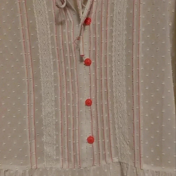 MATILDA JANE Cream Textured Polka Dot 1/2 Balloon Sleeve Button Sheer Blouse M - Picture 3 of 6